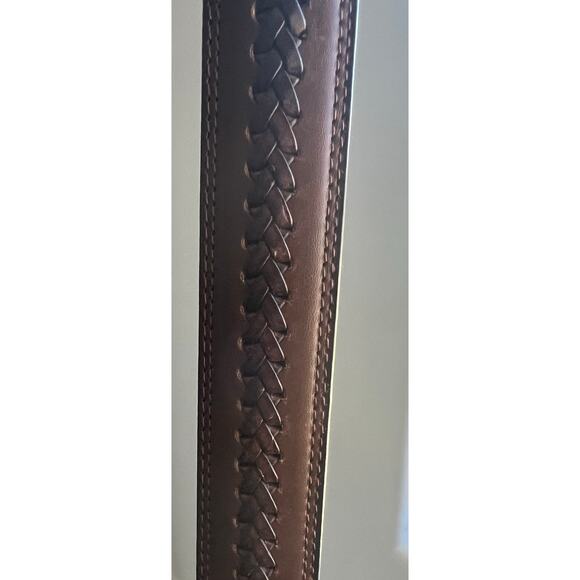 DONALD J TRUMP SIGNATURE COLLECTION BROWN BRAIDED SILVER BUCKLE LEATHER BELT 38 - Picture 8 of 12